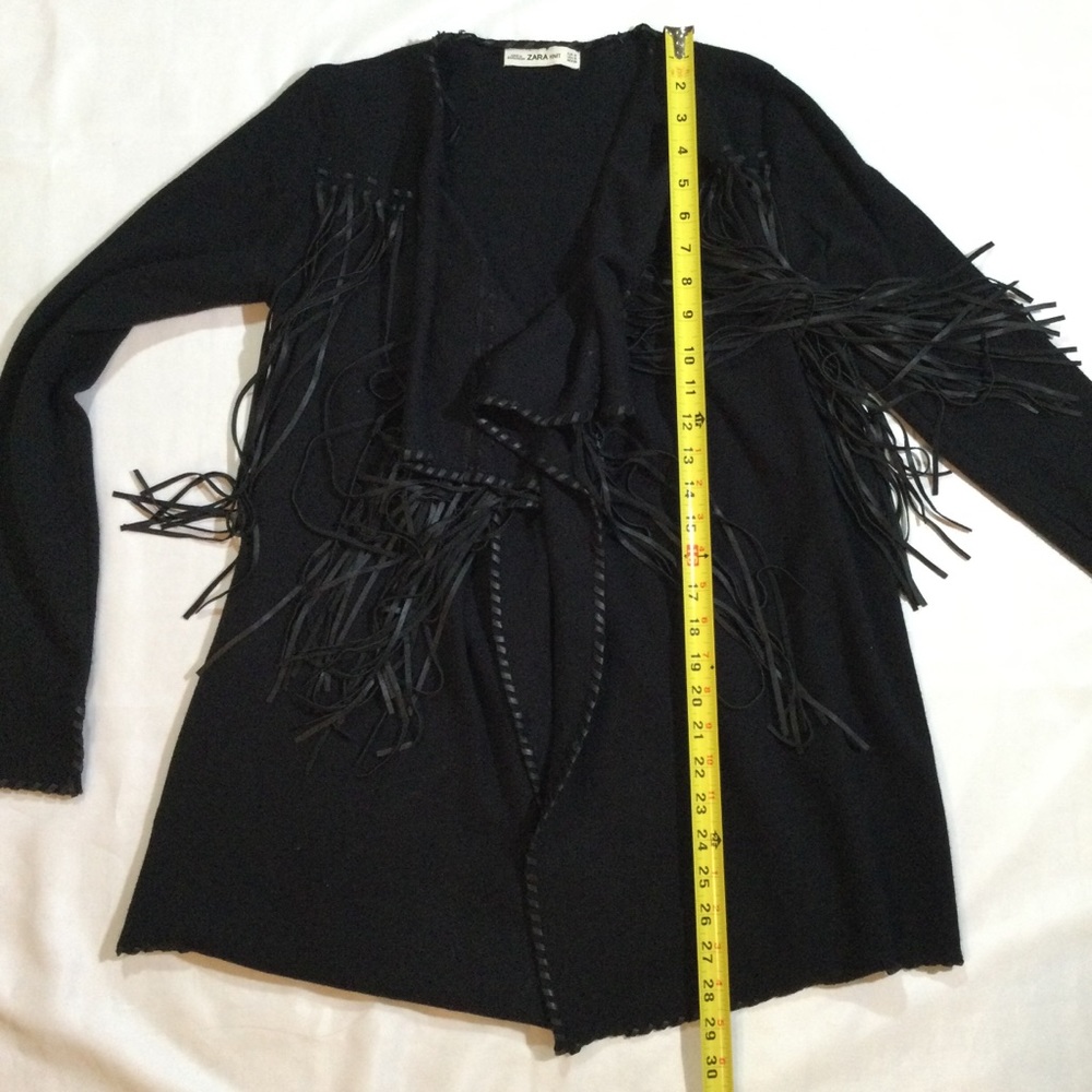 Zara Size M Open Front Leather Fringe Cardigan - Picture 7 of 9